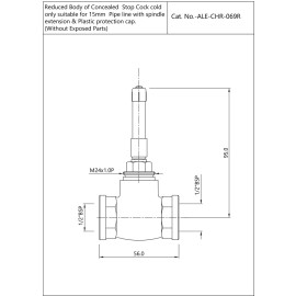 Reduced body of concealed stop cock Cold Only suitable for 15mm Pipe line